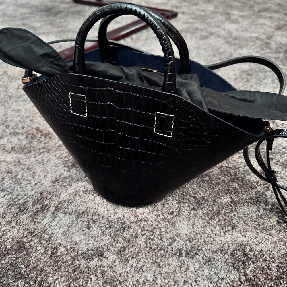Trademark Black Crocodile-Embossed Shoulder Bag